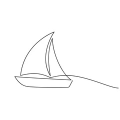 Sailboat icon vector one line continuous drawing. Minimal illustration. Hand drawn linear silhouette. Outline design, print, banner, card, brochure, poster, logo.