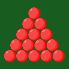 Red snooker balls on green in flat vector illustration design