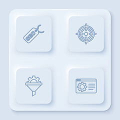 Set line SEO optimization, Target, Sales funnel with gear and Browser setting. White square button. Vector