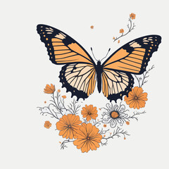 Fototapeta na wymiar butterfly and flowers