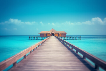 Fototapeta na wymiar wooden pier in tropical paradise in the maldives