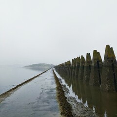 Cramond Causeway (Edinburgh, Scotland) in cloudy weather.