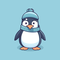 Cute penguin wearing a hat, vector cartoon illustration 