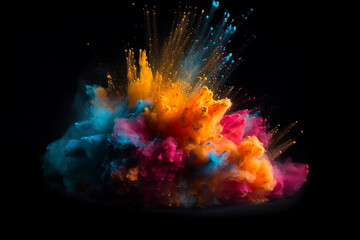 Obraz na płótnie Canvas The explosion of colored powder on black background, Generative AI
