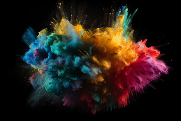 The explosion of colored powder on black background, Generative AI