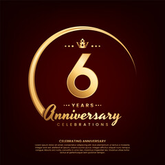 6 year anniversary template design with golden number and ring for birthday celebration event, invitation, banner poster, flyer, and greeting card, vector template