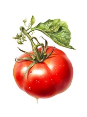 Watercolor illustration of a tomato isolated on white background. Generative AI.