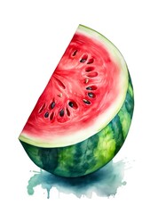 Watercolor illustration of a watermelon on white background. Generative AI.