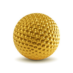 Golden golf ball isolated on white background