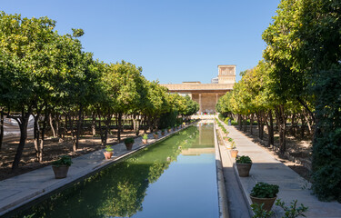 The courtyard garden in Arg of Karim Khan or Citadel in downtown Shiraz, Fars Province, Iran. Heritage and tourist attraction. Heritage and tourist attraction.