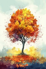 Illustration of a tree with colorful foliage in autumn, created with Generative AI technology