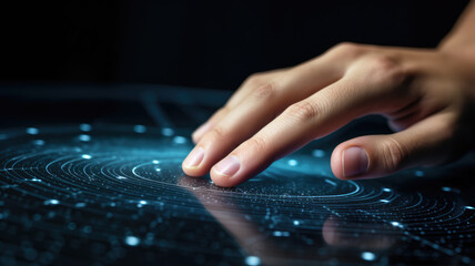 Close up of human hands using virtual panel