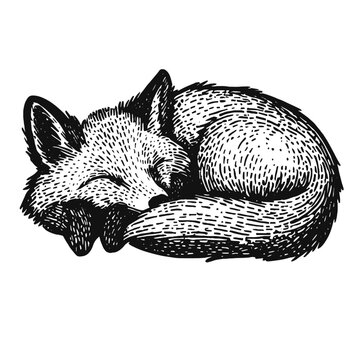 cute sleeping fox vector sketch