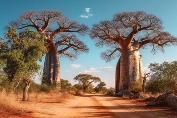 Fototapeta na wymiar Baobab trees landscape Generative Ai