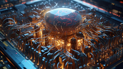 Artificial intelligence concept, Electronic brain powered by processor, Advanced Technology Concept Visualization, Future Technology Digital Abstract Background