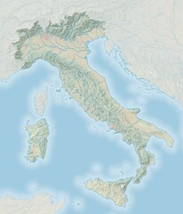 Topographic map of Italy with shaded relief