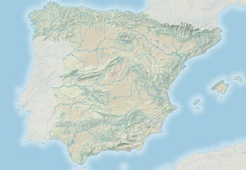 Topographic map of Spain with shaded relief