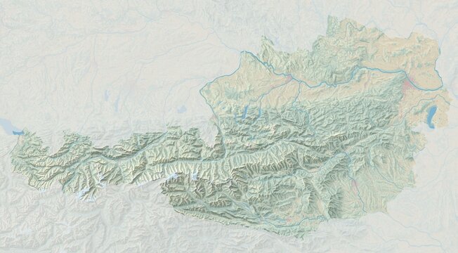 Topographic map of Austria with shaded relief