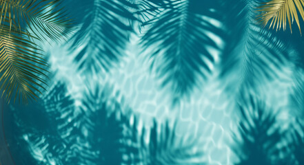 Summer tropical background. Swimming pool with tropical leaf shadow. Generative ai