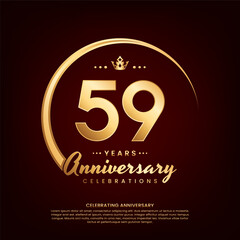 Fototapeta na wymiar 59 year anniversary template design with golden number and ring for birthday celebration event, invitation, banner poster, flyer, and greeting card, vector template
