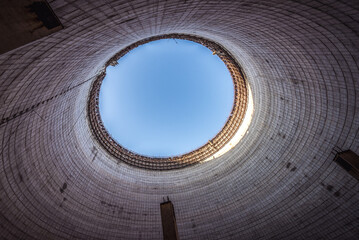 Inside the cooling tower of Nuclear Power Plant in Chernobyl Exclusion Zone, Ukraine