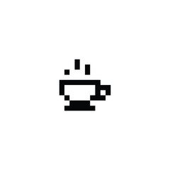 coffee and tea icon pixel art style use black color good for your project and game asset.