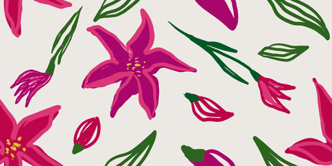 Modern floral with flowers print. Seamless pattern. Hand drawn style.
