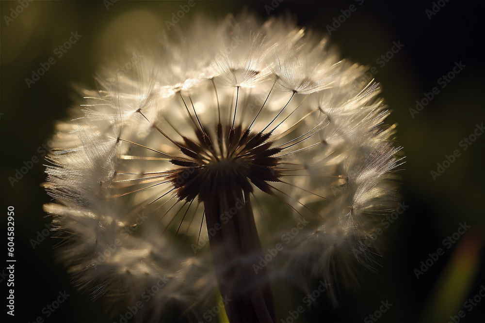 Wall mural Dandelion macro outside. AI generated content