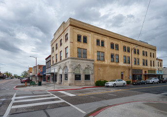 View of Broadway, a major downtown shopping district of Scottsbluff, Nebraska, USA