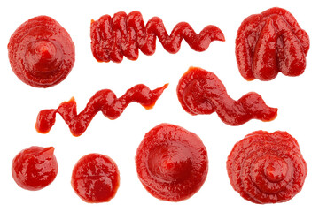 tomato sauce, ketchup splashes, isolated on white background, clipping path, full depth of field