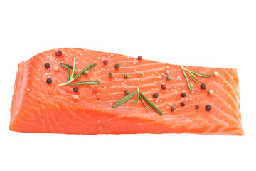 raw salmon, fish isolated on white background, full depth of field