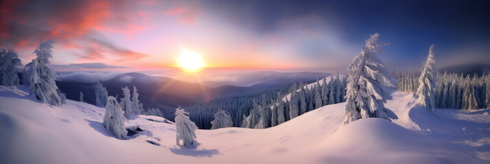 Snow-covered landscape as a panorama created with Generative AI