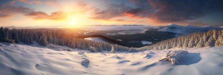 Winter landscape as a panorama with a view into the distance created with Generative AI