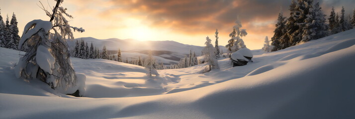 Panorama sunrise in winter created with Generative AI