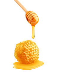 Honey dripping isolated on white background, clipping path, full depth of field