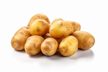 Group of fresh young potatoes on a white background. Raw organic whole potato isolated on white background. Generative AI