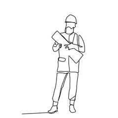 one line drawing engineer building
Construction supervision vector illustration is simple. hand-drawn illustration about the occupation.