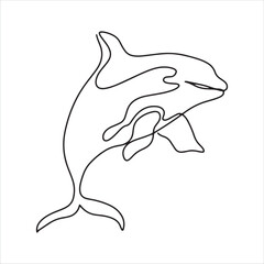 continuous line one line aquatic animal dolphin hand drawn illustration vector