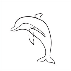 continuous line one line aquatic animal dolphin hand drawn illustration vector