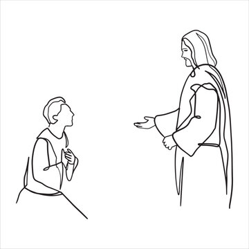 Continuous line drawing of Jesus Christ vector illustration of Bible words