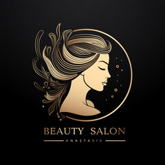 Beauty salon logo, female gold logo, minimalistic gold logo for a beauty salon. Vector illustration