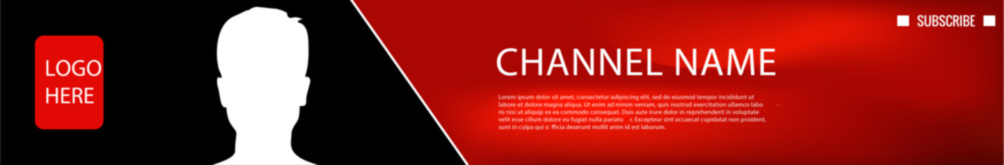 Youtube Channel Red and Black Horizontal Cover. Banner with Nickname. The header for Social Media Account with Transparent Background. Vector illustration