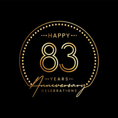 83 year anniversary logo with double line number and golden text for anniversary celebration event, invitation, banner poster, flyer, and greeting card, vector template