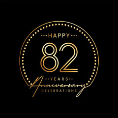 82 year anniversary logo with double line number and golden text for anniversary celebration event, invitation, banner poster, flyer, and greeting card, vector template