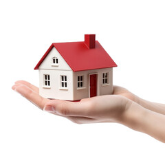 Hand Holding Miniature House Isolated on Transparent Background - Generative AI
