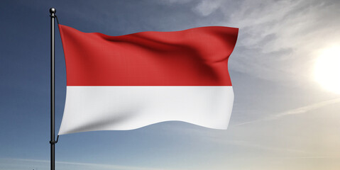 Indonesia national flag cloth fabric waving on beautiful grey sky Background.