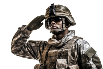 Soldier Salute Isolated on Transparent Background - Generative AI

