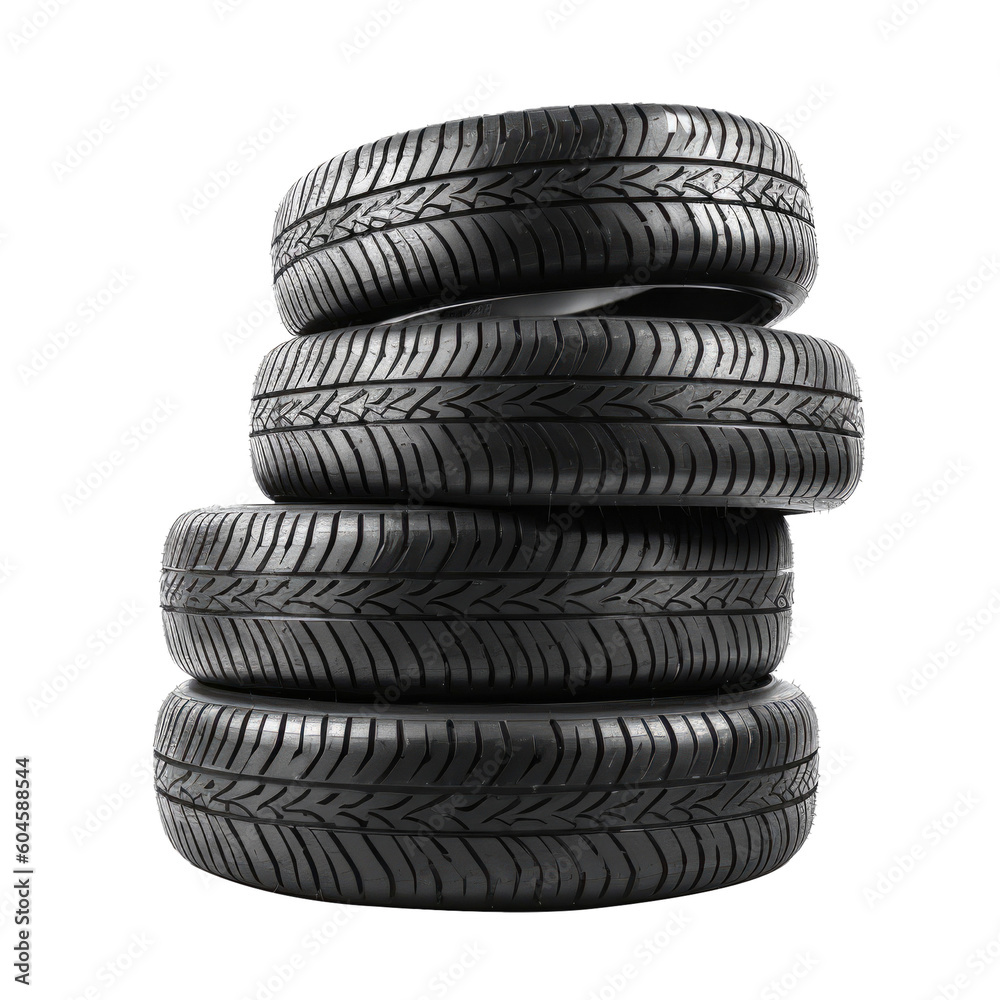 Wall mural tires stacked up isolated on transparent background - generative ai