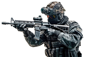 Soldier Holding a Gun Isolated on Transparent Background - Generative AI
