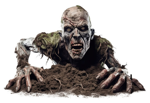 Zombie Coming Out on Soil Isolated on Transparent Background - Generative AI

